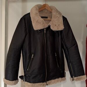 Zara Black Jacket with Cream Fur Collar
